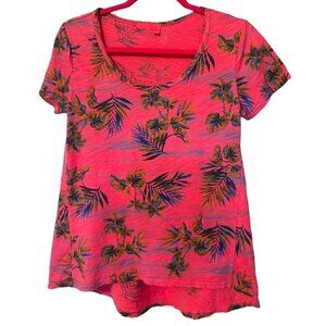 Fresh Produce Women's Pink Tropical Print Short Sleeve Scoop Neck Tee Size XS